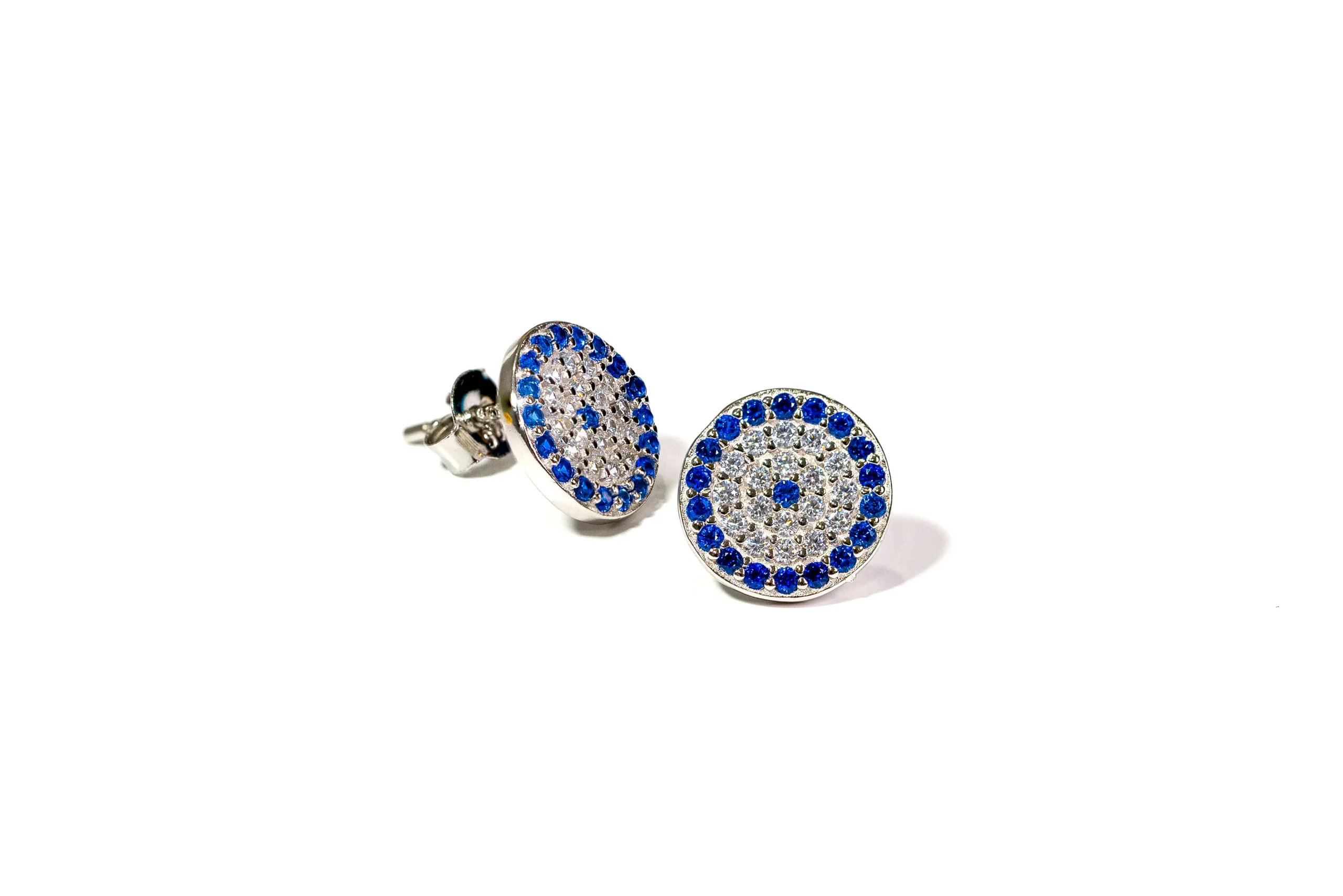 Silver Blue Eye Stud Earrings With Zircon