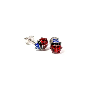 Silver Ladybug Studs Earrings (Various Colours), Sewar Silver Ladybug Studs Earrings