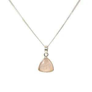 Silver Pink Rose Necklace with Triangle Love Stone, Sewar Silver Pink Rose Necklace with Triangle Love Stone