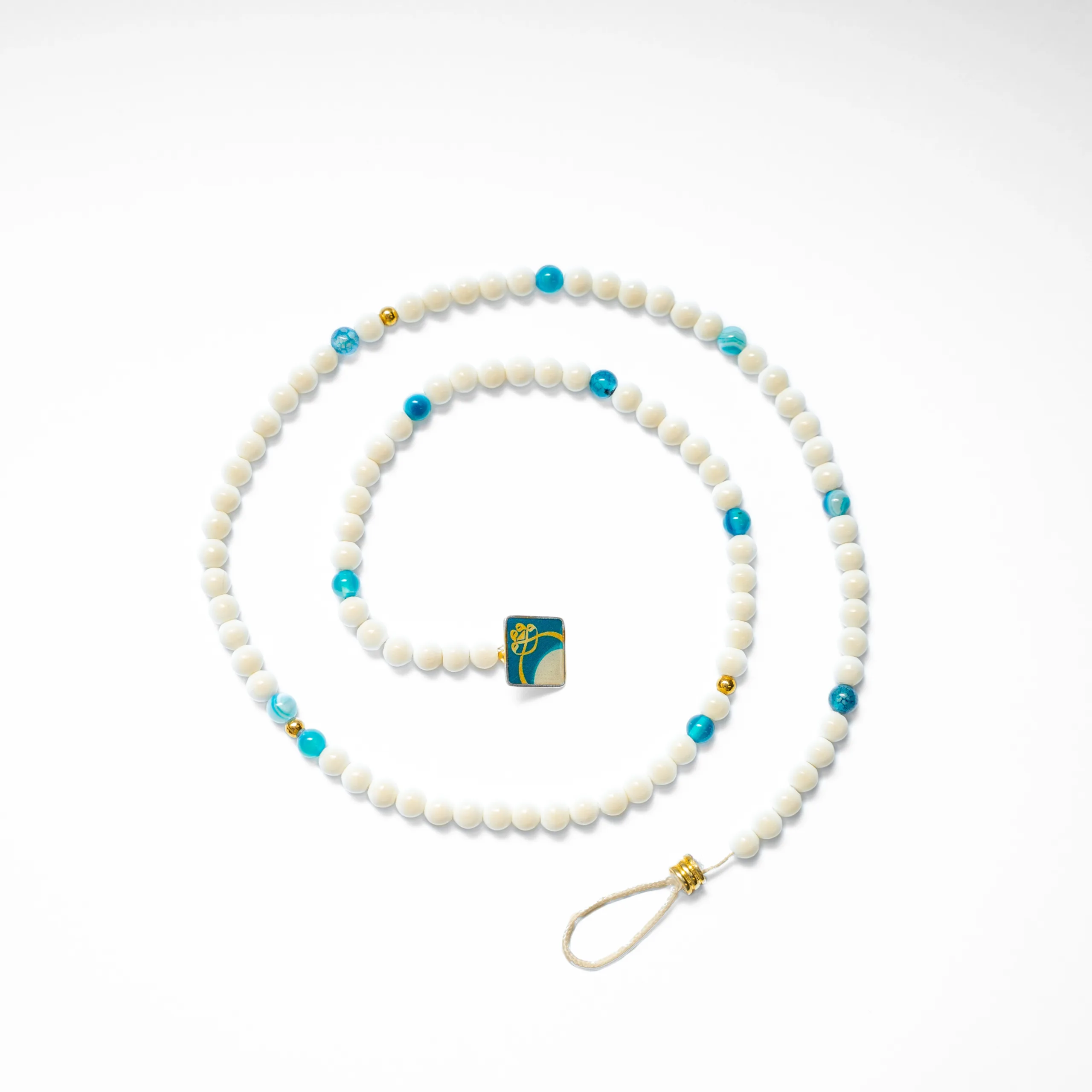 100-Bead Camel Bone & Apatite Gemstone Tasbih Bracelet with Silver Accents