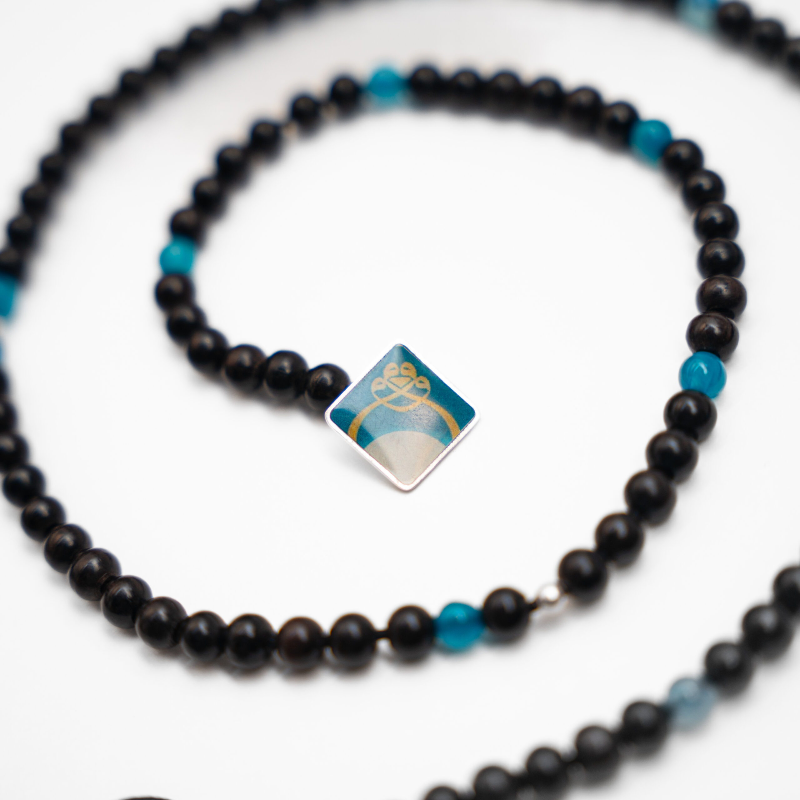 100-Bead Black Ebony & Apatite Gemstone Tasbih with Silver Accents