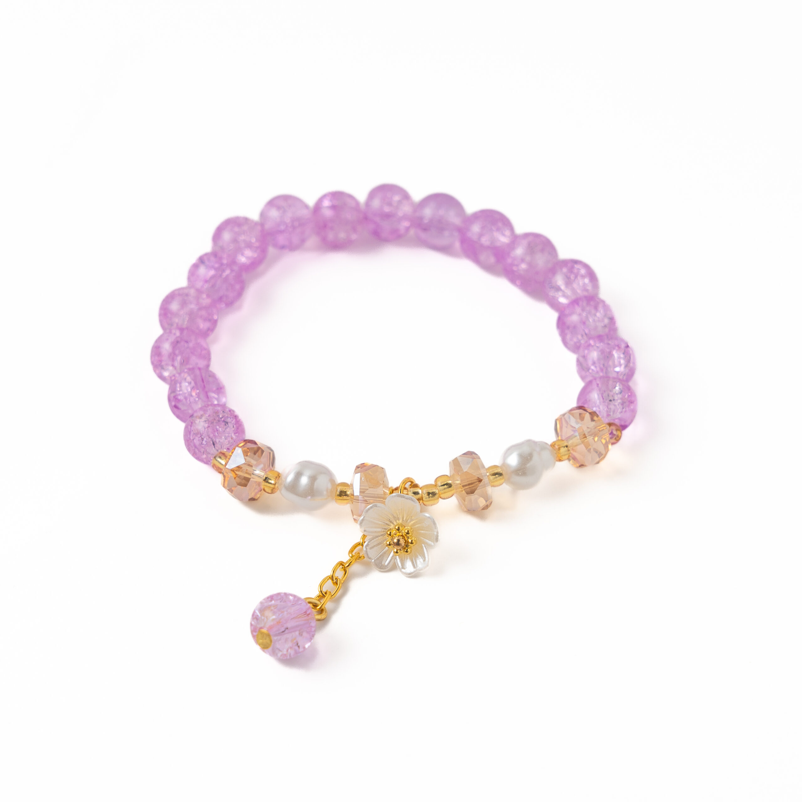 Purple Crystal Flower Beaded Bracelet