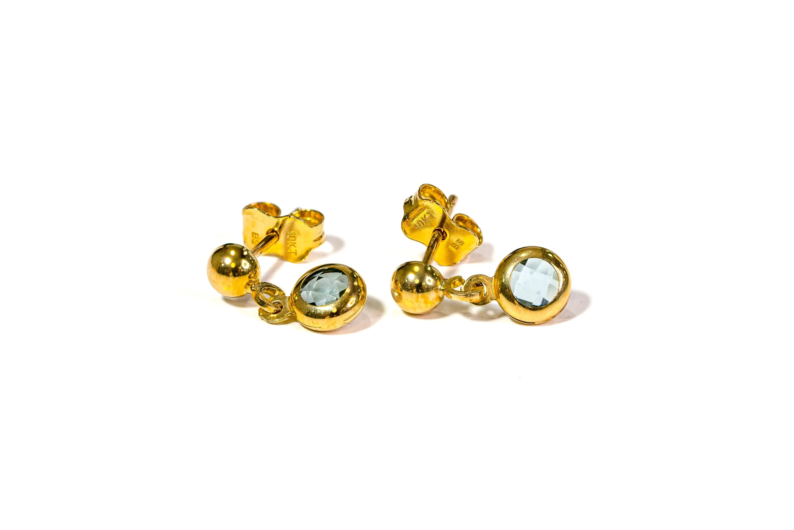 10k Gold  Teardrop With Blue Topaz Earrings