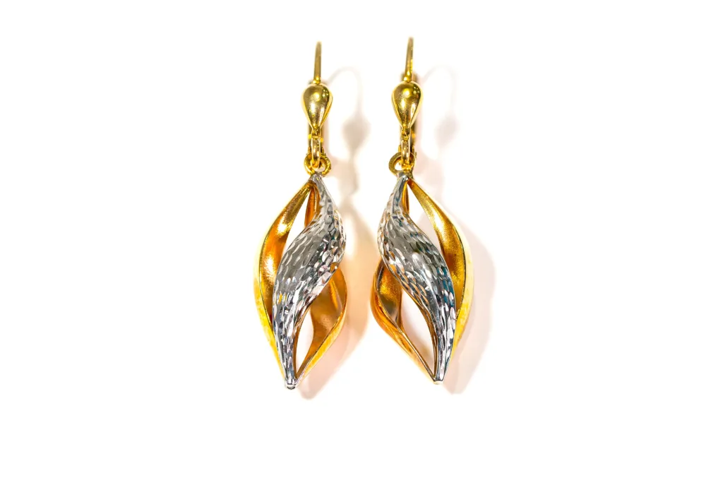 10K Two-Tone Tear Drop Down Earrings