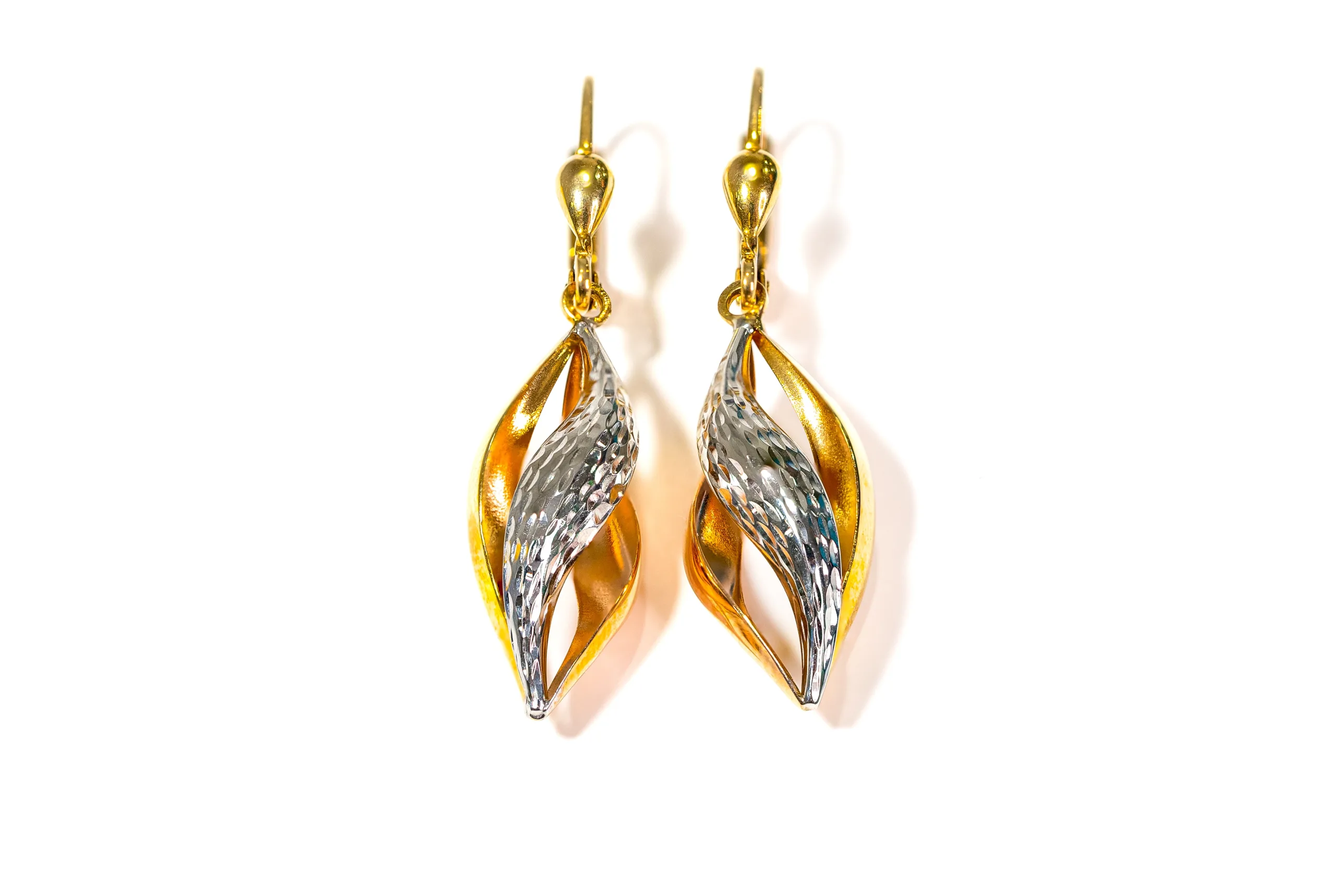 10K Two-Tone Tear Drop Down Earrings